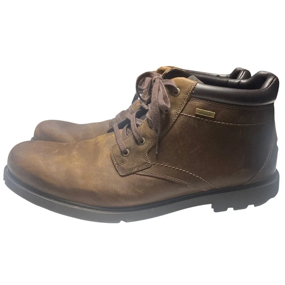 Rockport Storm Surge Waterproof Brown Leather Plain Toe Boots Men's 15